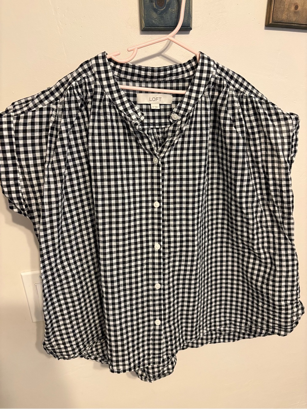 LOFT Black & White Gingham Button-Down Blouse
